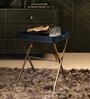 Croco Leather Foldable End Table In Blue Finish