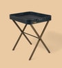 Croco Leather Foldable End Table In Blue Finish