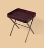 Croco Leather Foldable End Table In Burgundy Finish
