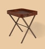 Croco Leather Foldable End Table In Tan Finish