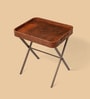 Croco Leather Foldable End Table In Tan Finish
