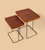 Croco Leather Nest Of Tables In Tan Finish (Set Of Two)