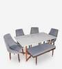 Cross Marble  6 Seater Dining Set in Metallic Copper Finish with Bench
