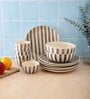 Crosswalk Grey Striped White Ceramic (Set of 14)