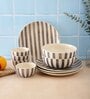 Crosswalk Grey Striped White Ceramic 10 Pc Dinner Set