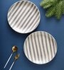 Crosswalk Grey Striped White Ceramic Dinner Plates (Set of 6)