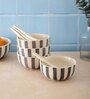 Crosswalk Grey Striped White Ceramic Soup Bowls (Set of 6) with Spoons