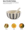 Crosswalk Grey Striped White Ceramic Soup Bowls (Set of 6) with Spoons