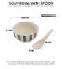 Crosswalk Grey Striped White Ceramic Soup Bowls (Set of 6) with Spoons