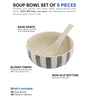 Crosswalk Grey Striped White Ceramic Soup Bowls (Set of 6) with Spoons