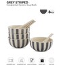 Crosswalk Grey Striped White Ceramic Soup Bowls (Set of 6) with Spoons