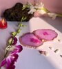 Crystal Pink Stone Set of 2 Table Coasters