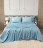 Blue 400TC 100% Cotton Solid Flat Super King Bedsheet With 2 Pillow Covers