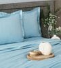 Blue 400TC 100% Cotton Solid Flat Super King Bedsheet With 2 Pillow Covers