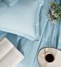 Blue 400TC 100% Cotton Solid Flat Super King Bedsheet With 2 Pillow Covers