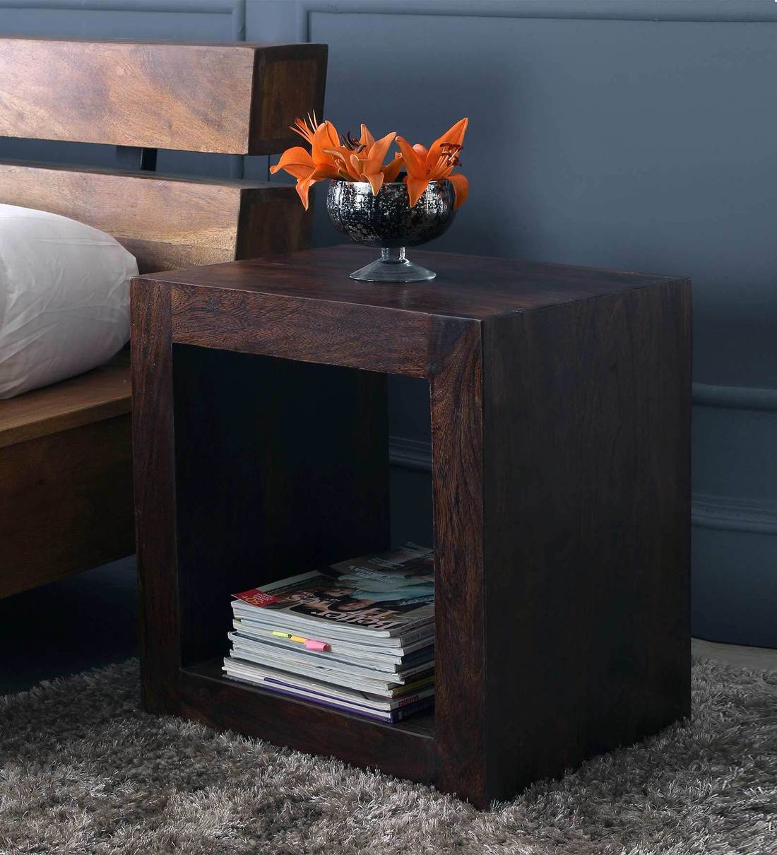 Buy Cube End Table in Dark Walnut Finish by The ArmChair Online