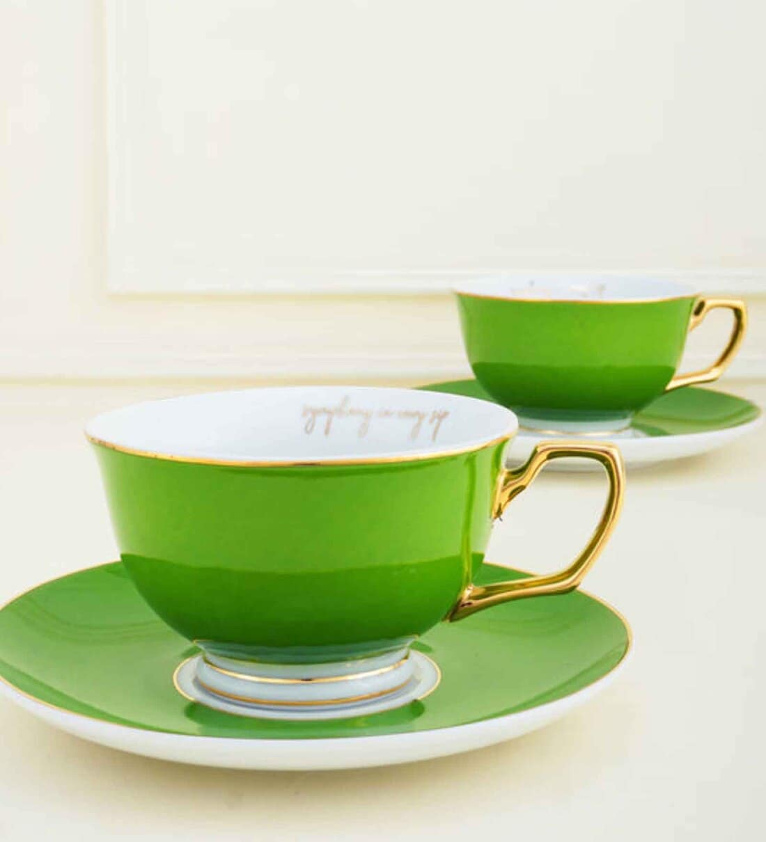 Buy Cup & Saucer Set 200ml (Set of 4) Green Colour Porcelain Tea Cup