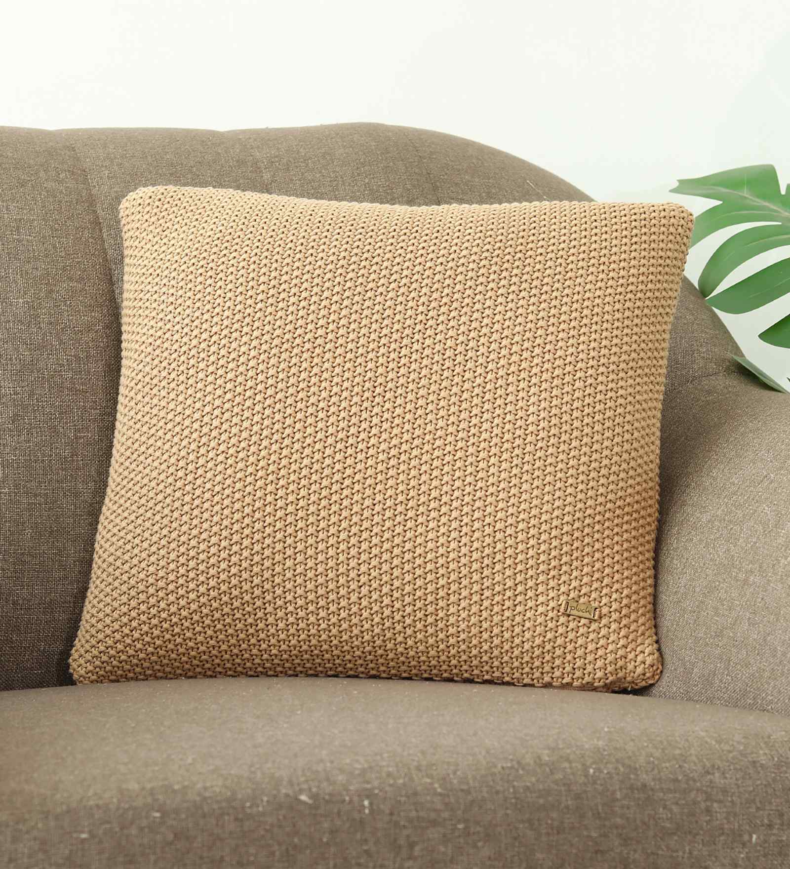 Cuban Sand 100% Cotton Moss 16X16 Inches Knitted Cushion Cover