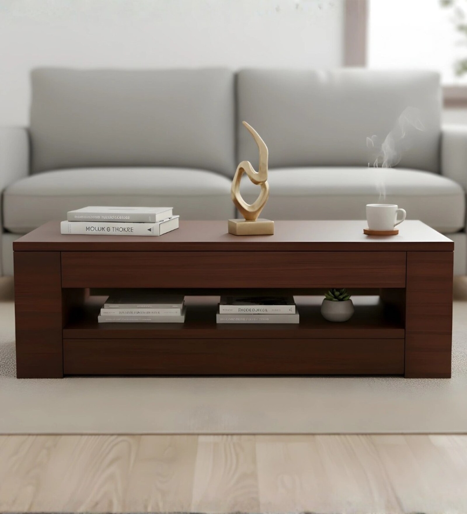 Cubic Teak Wood Centre Table In Brown Finish