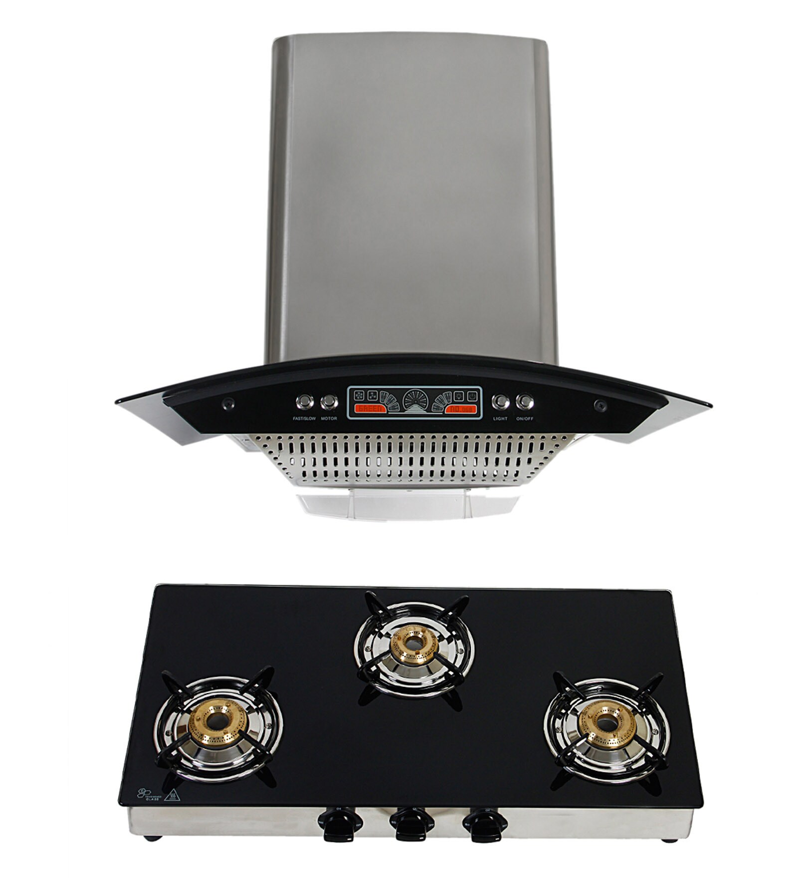 Cubix 1008 Oil Collector 60 Cm Hood Chimney & 3-Burner Ai Hob Combo 