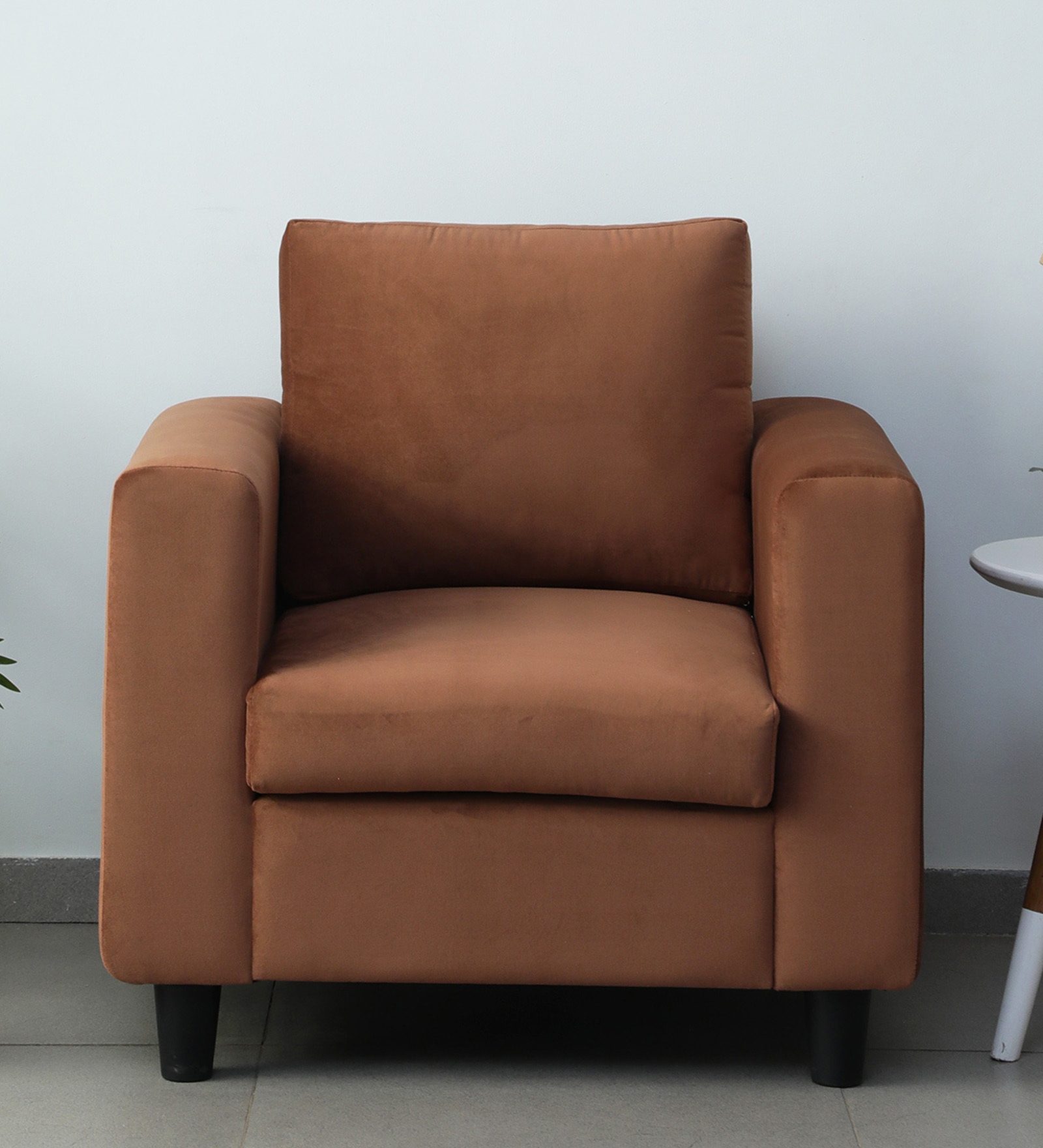 Culby Velvet 1 Seater Sofa in Light Brown Colour