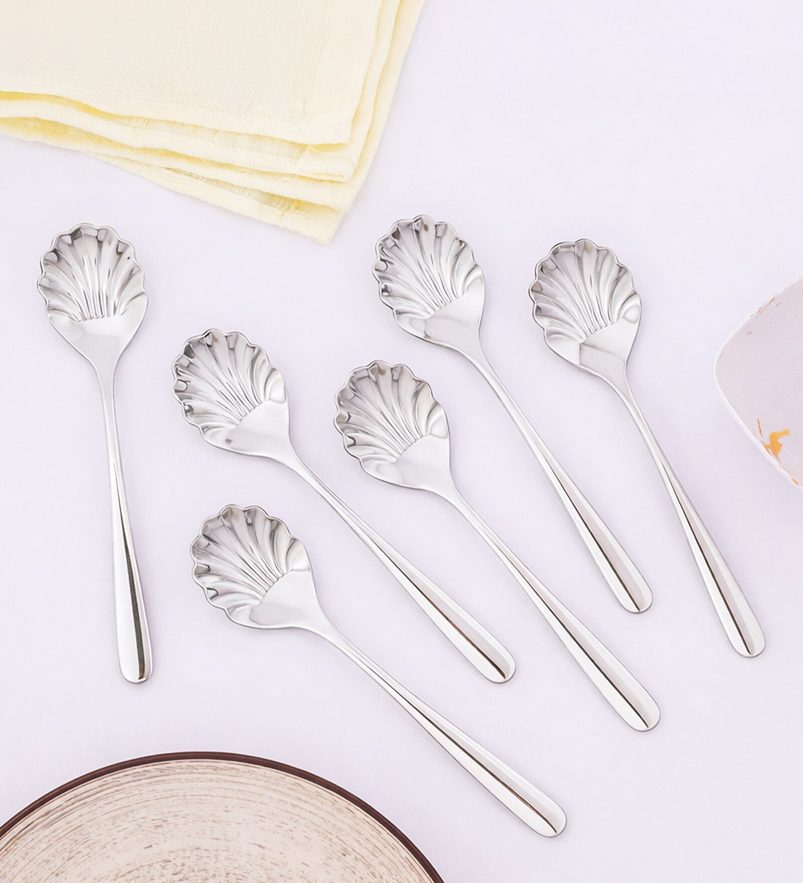 Set of 6-Dora 18/8 Stainless Steel Sugar Spoon Mirror Finish