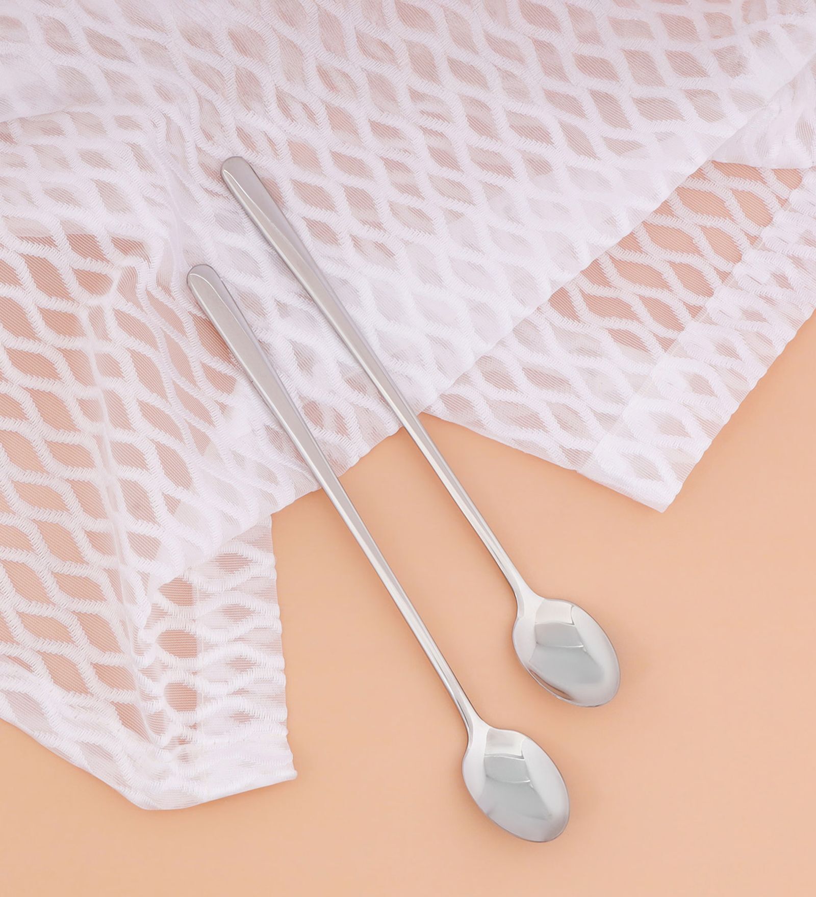 Set of 2-Dora 18/8 Stainless Steel Ice Tea Spoon Mirror Finish