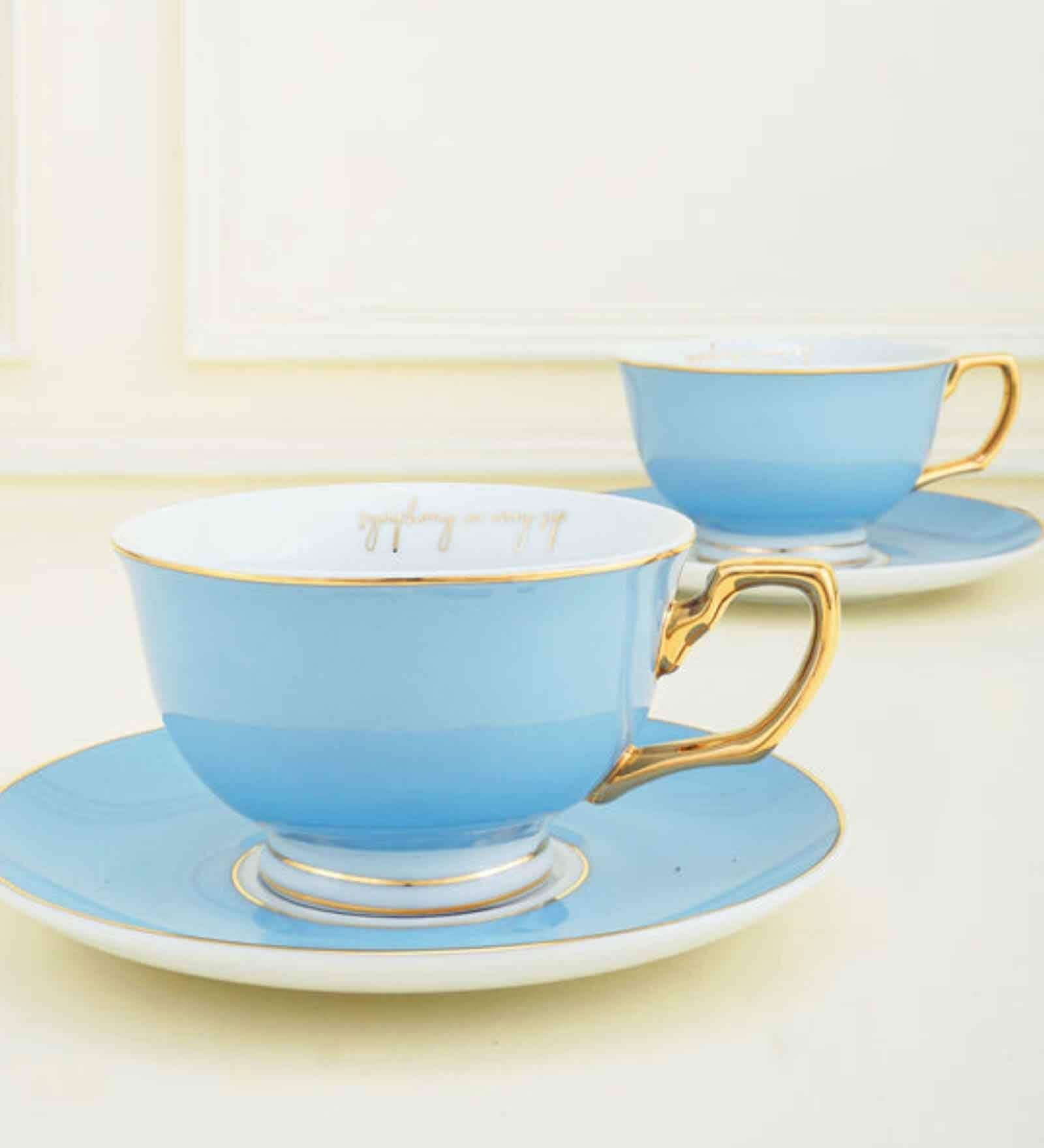 Carson 200ml Blue & White Porcelain (Set of 2) Tea Cup & Saucer Set