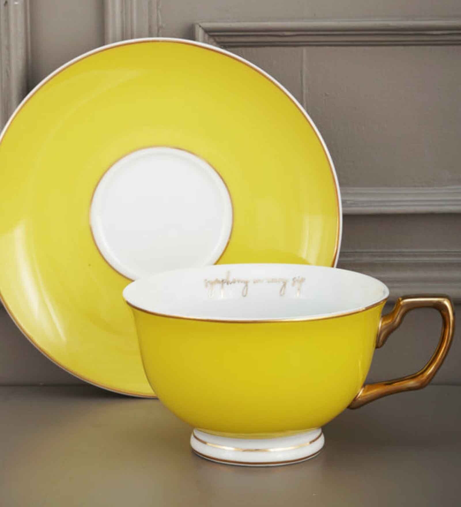 Kai 200ml Yellow & White Porcelain (Set of 2) Tea Cup & Saucer Set
