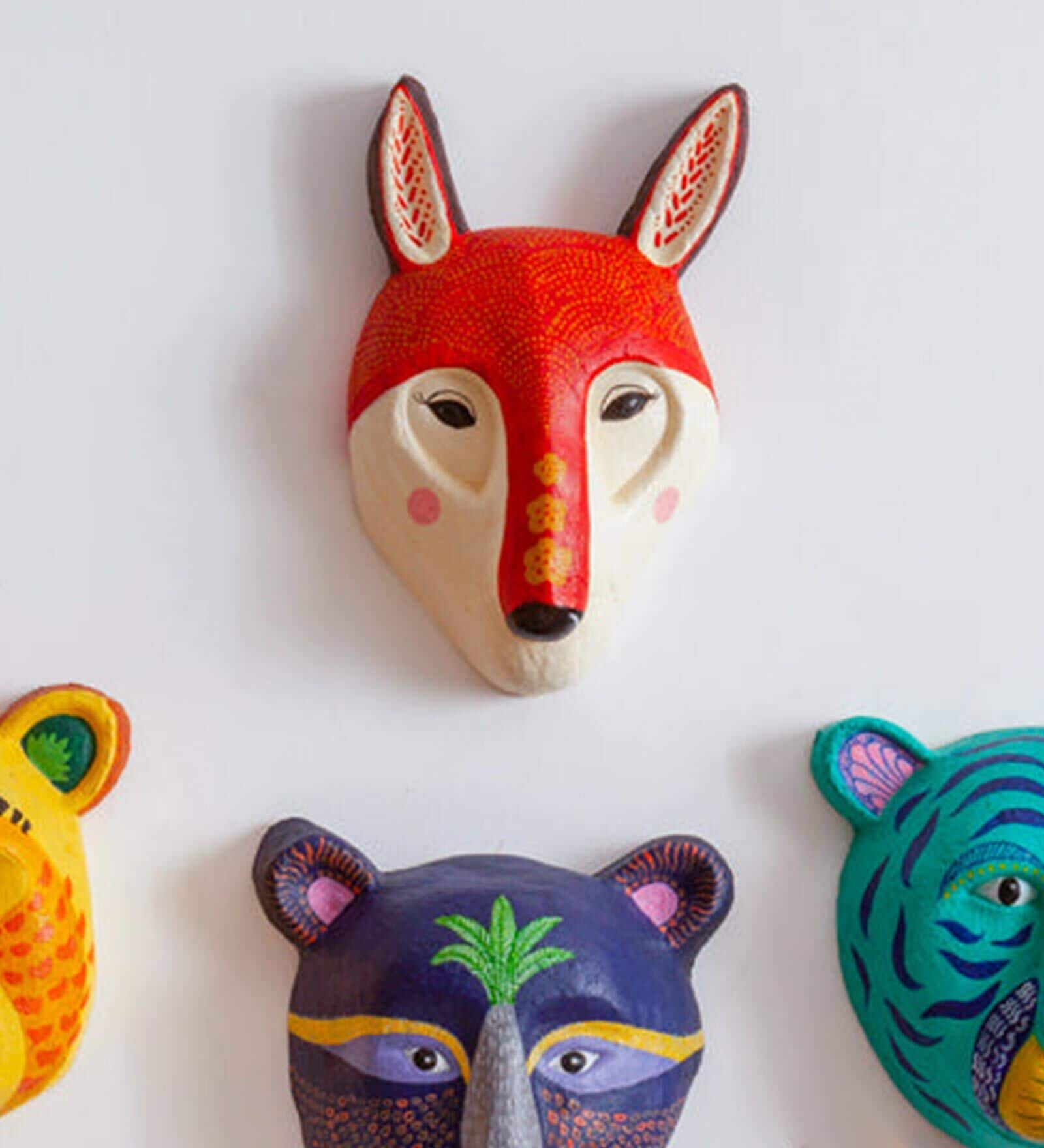 Curious Fox Cream Papier Mache Wall Mask
