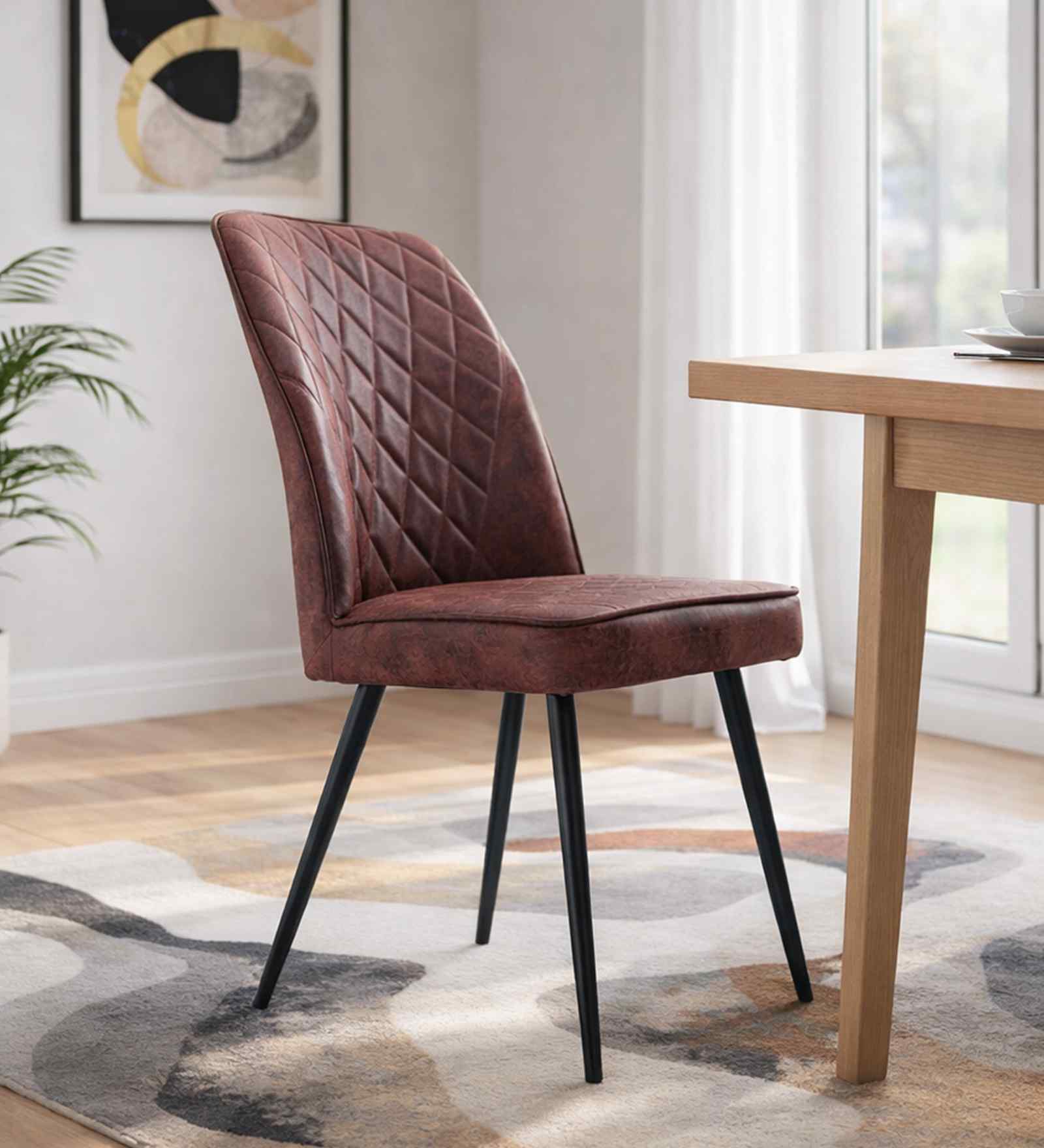 Currency Leatherette Dining Chair In Tan Colour (Set Of 2)