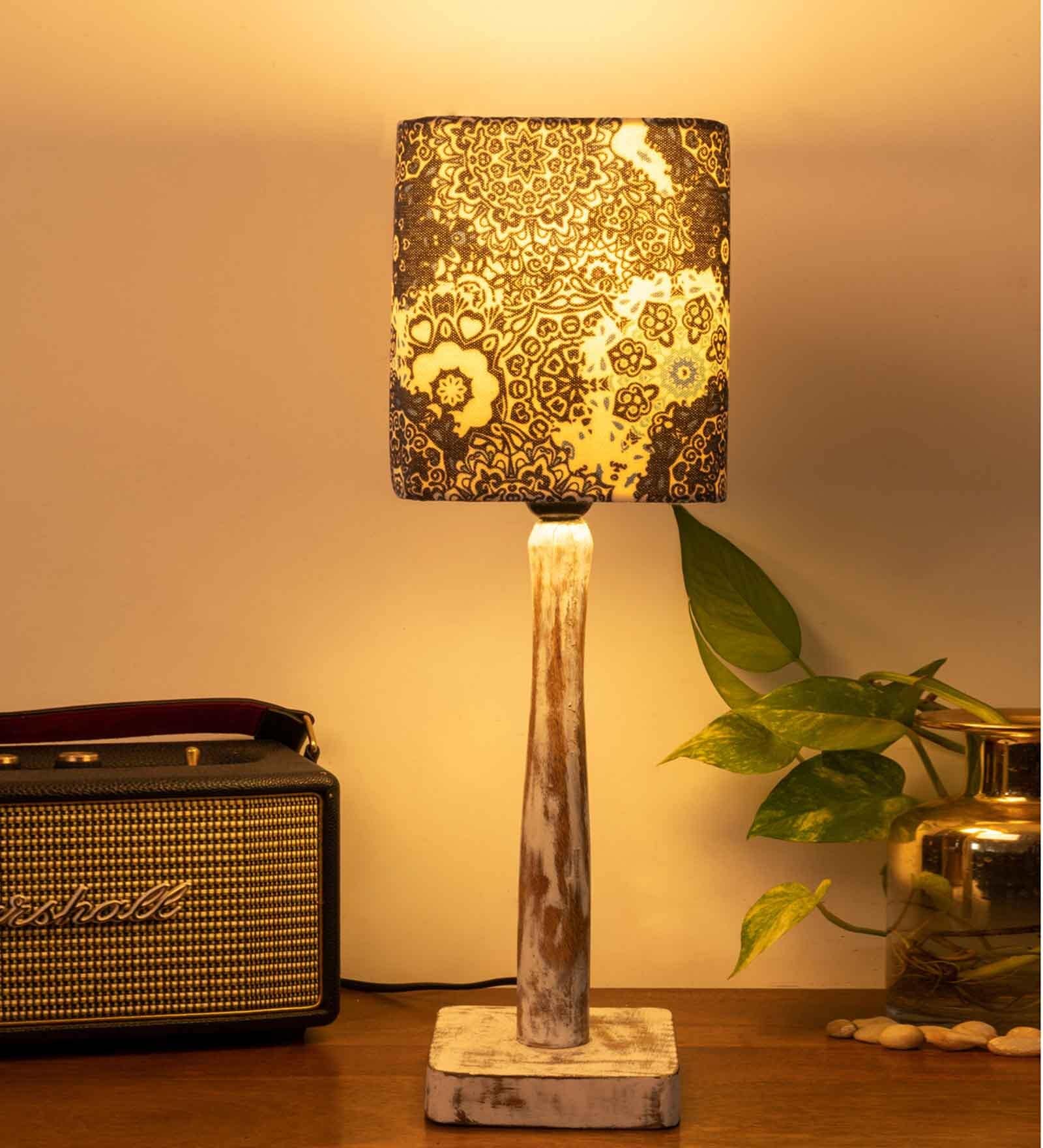 Curve Distress white Lamp with Blue batik print shade