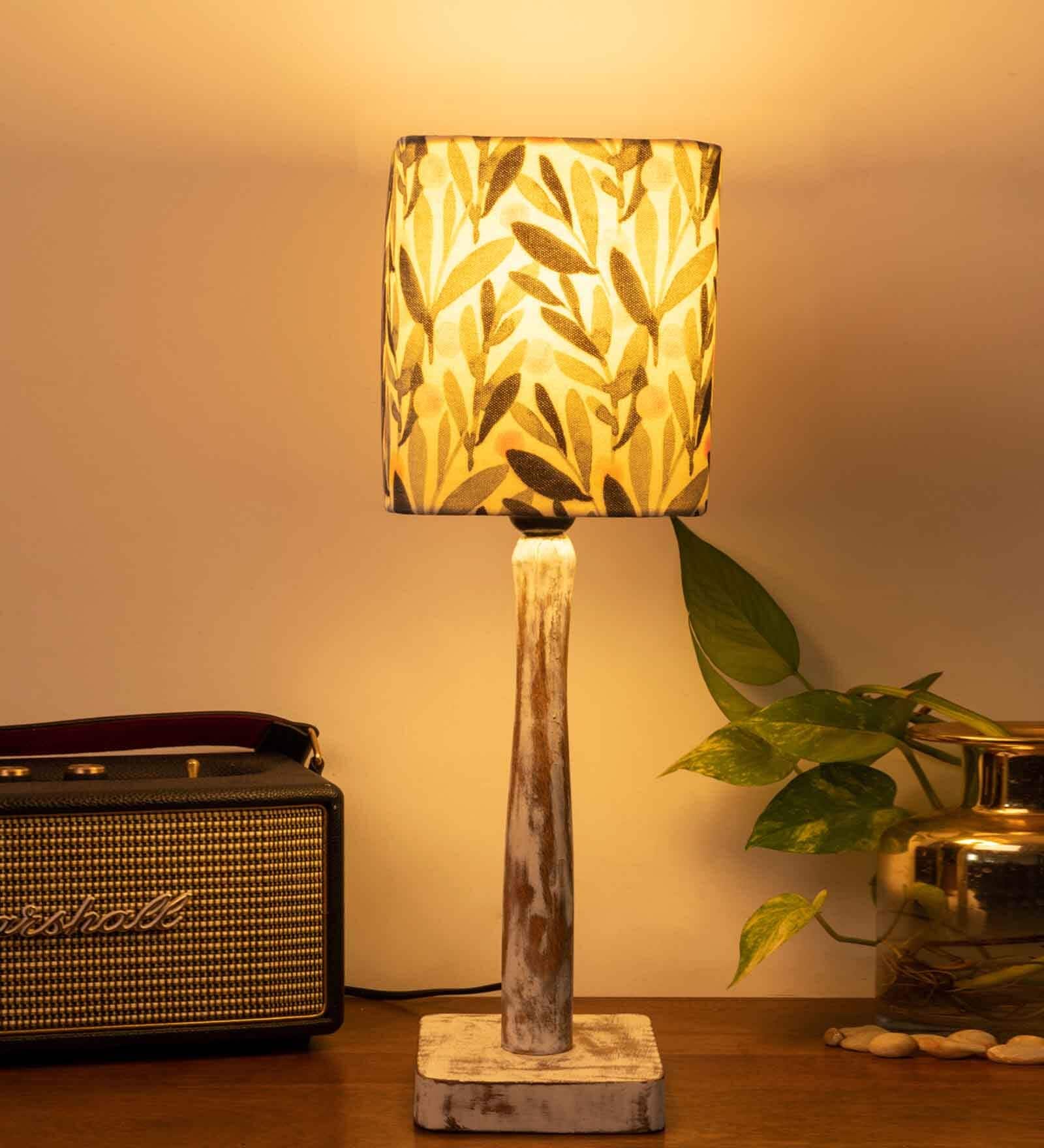 Curve Distress white Lamp with Yellow Leaves shade