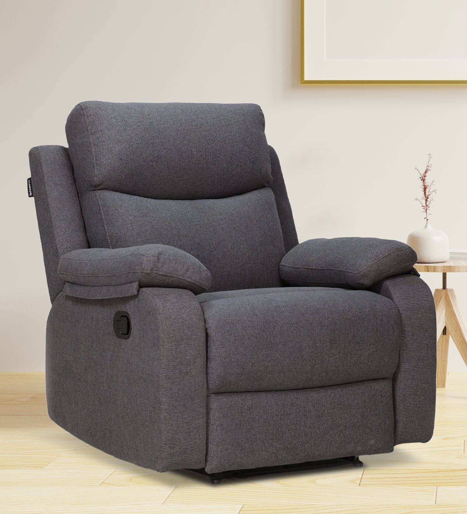 Curve Fabric 1 Seater Manual Recliner In Grey Colour