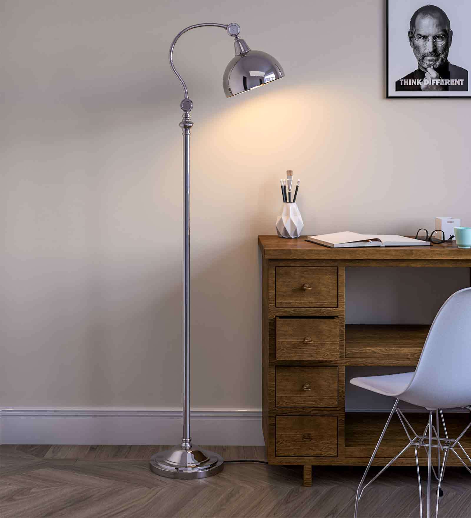 Nickel Metal Shade Club Floor Lamp With Metal Base