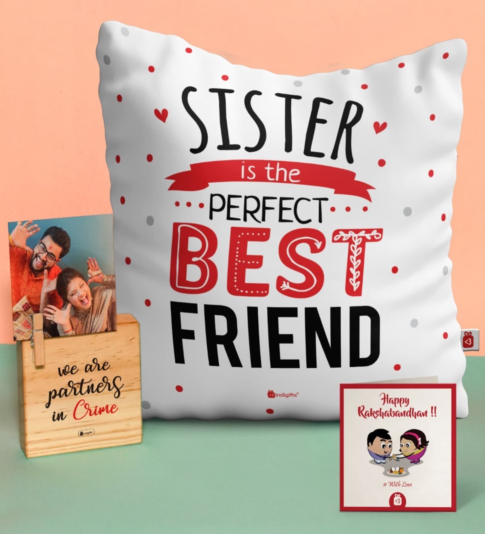 Cushion with Sis Is Best Friend Print Wooden Plaque Gift Set