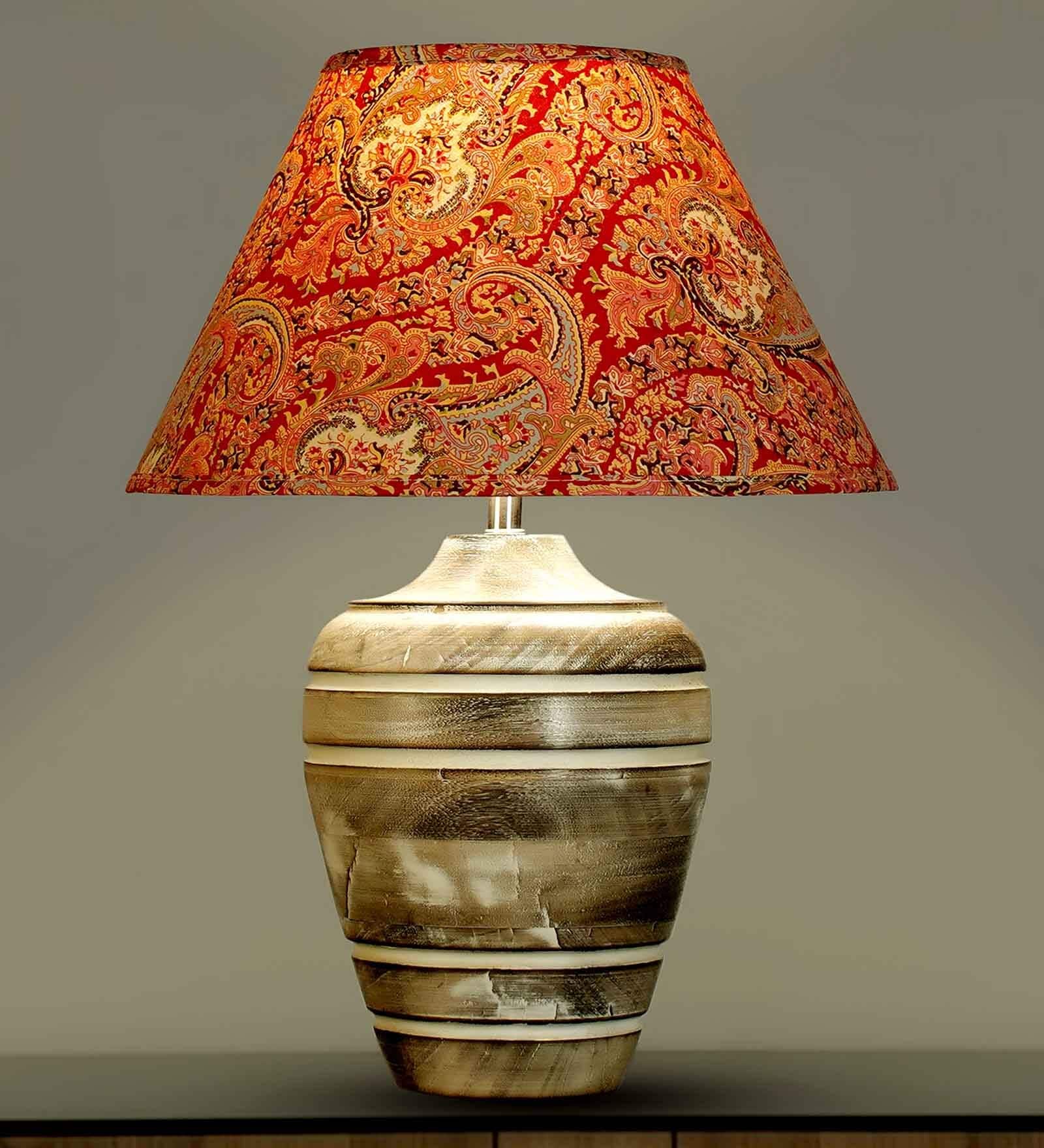 Customized Cotton Fabric Shade Prova mini natural wood table lamp with White Base