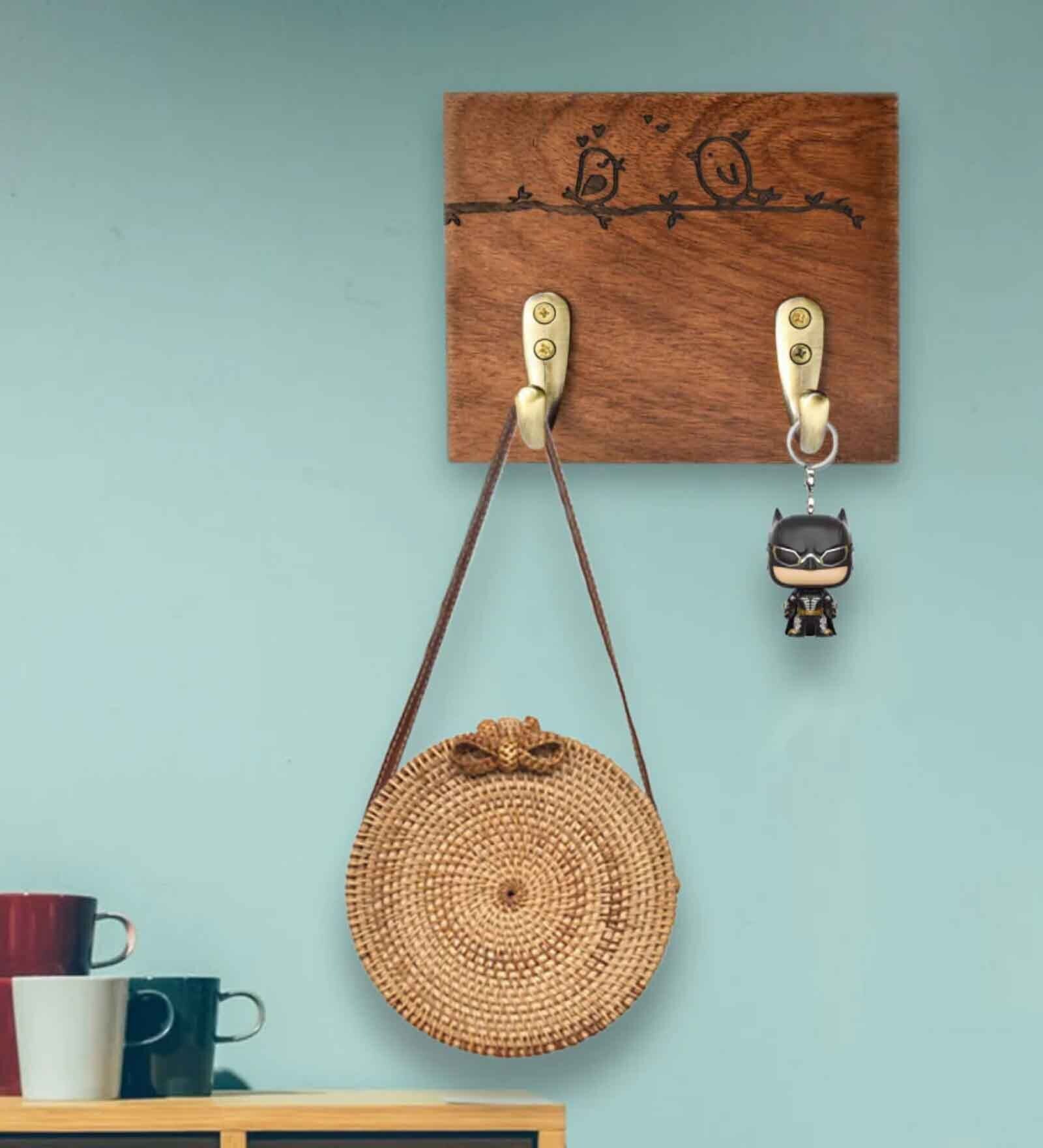 Cute Bird Brown Sheesham Wood Key holder