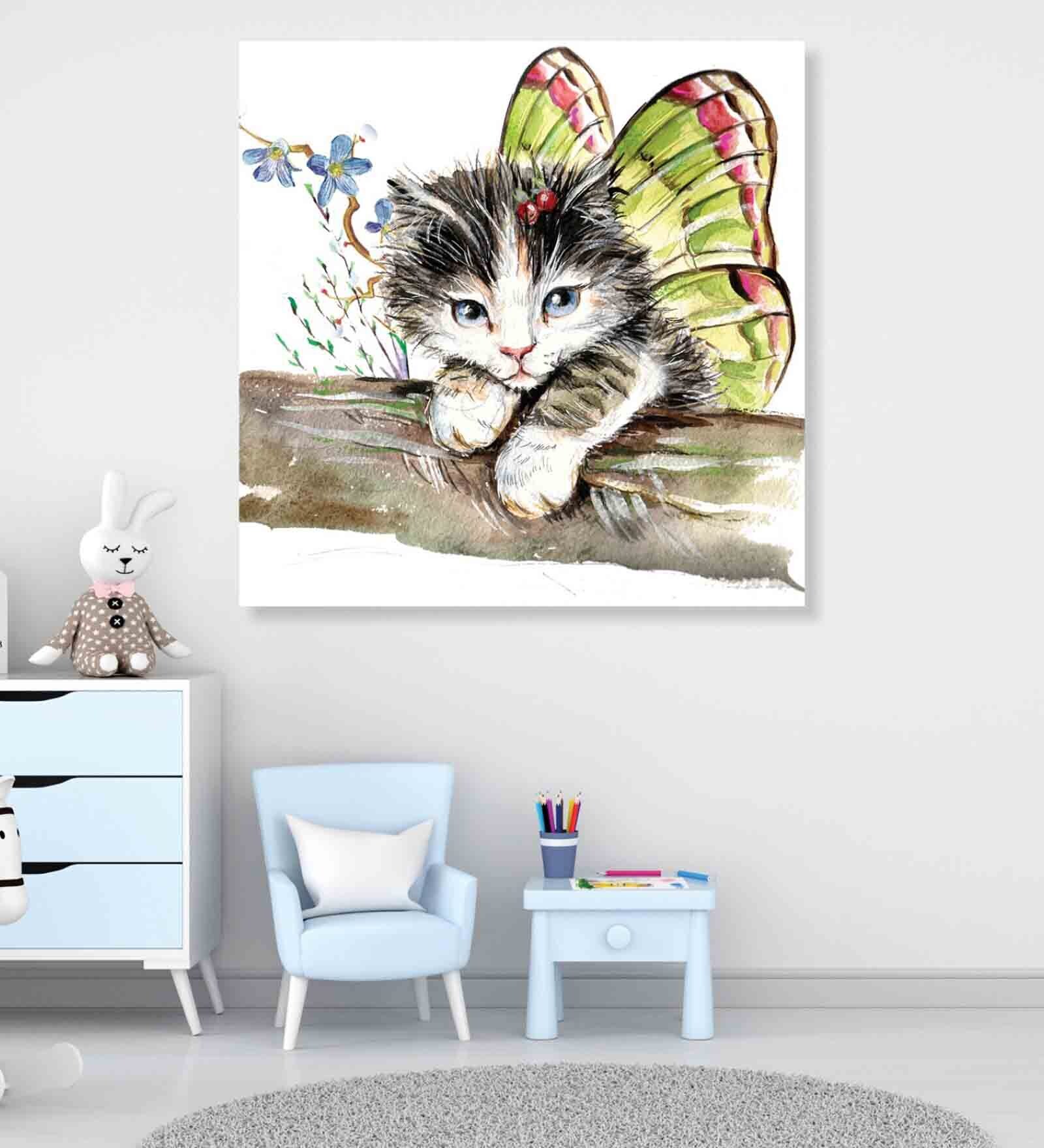 Cute Cat Multicolour Canvas Framed Wall Painting