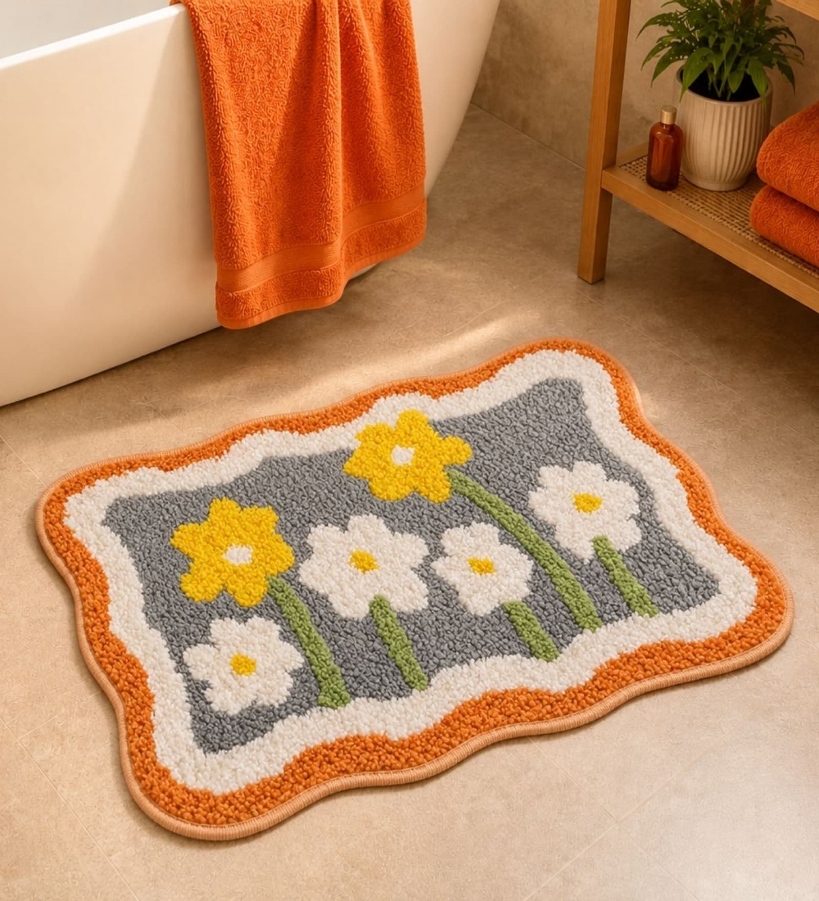 Grey Floral Non-Slip Bath Mat (40x60 CM)