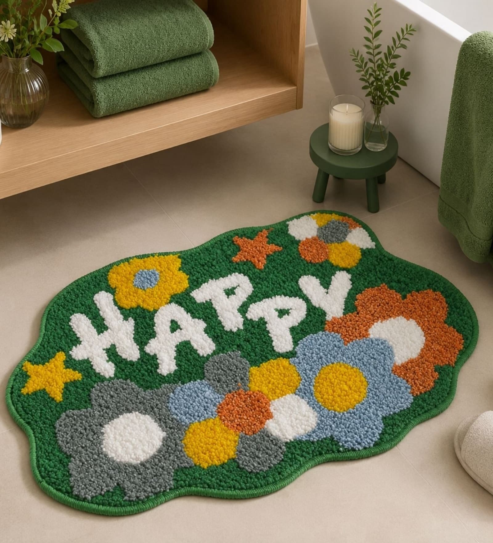 Colorfull Cute Happy Non-Slip Green Kids Bath Mat