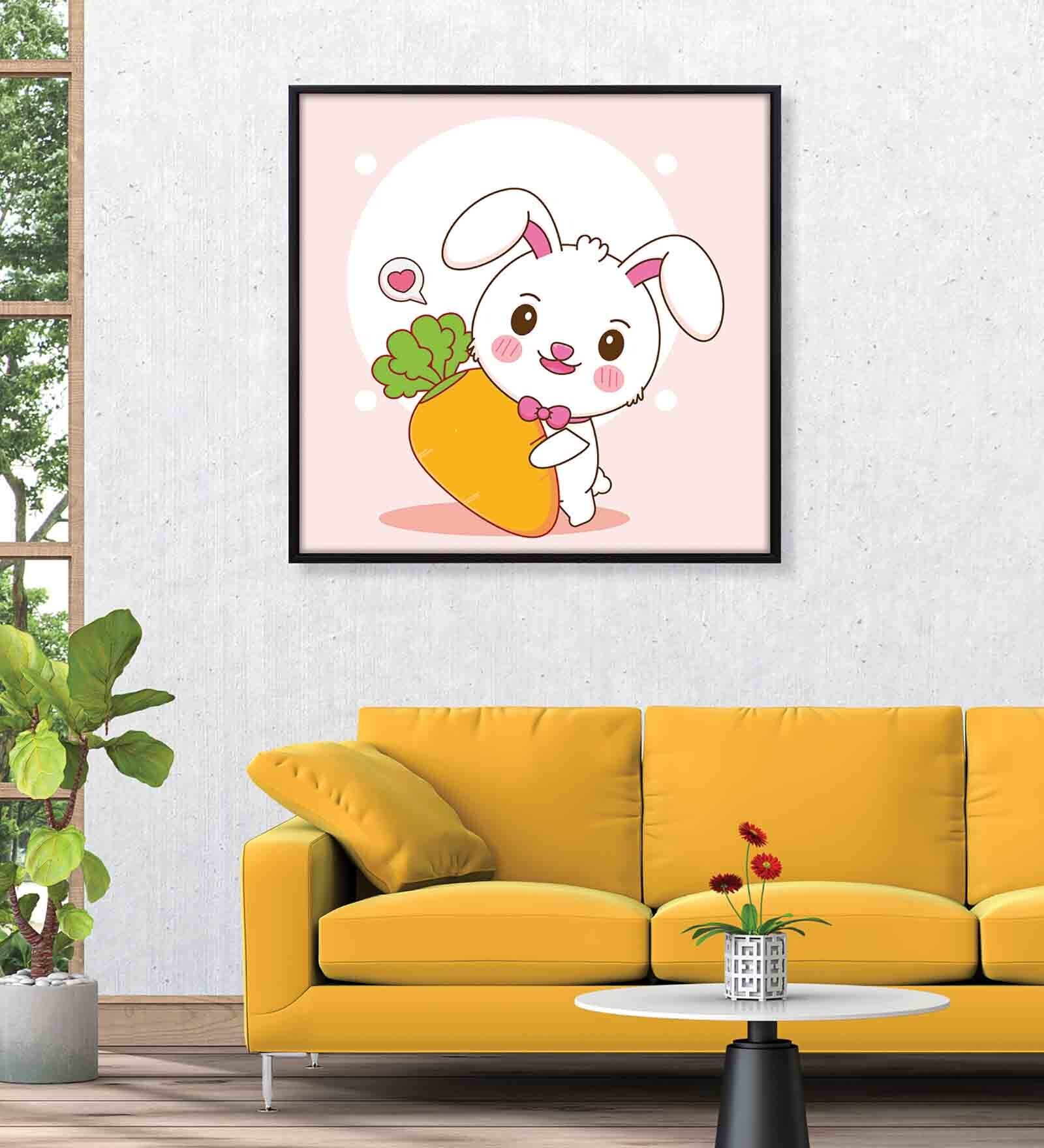 Buy Cute Rabbit Multicolour Canvas Framed Wall Painting at 21% OFF by ...