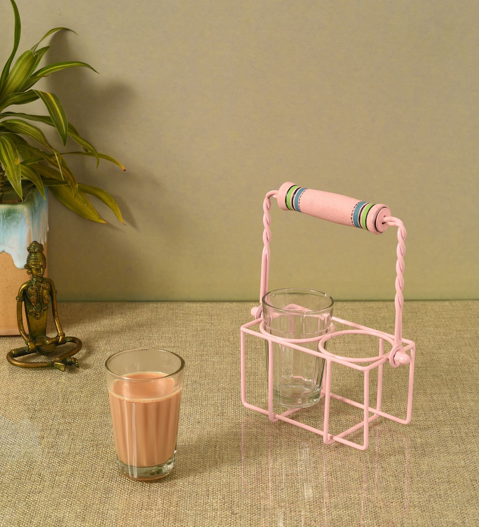 Pink  Glass and Metal 3 Pcs  Glasses with Stand