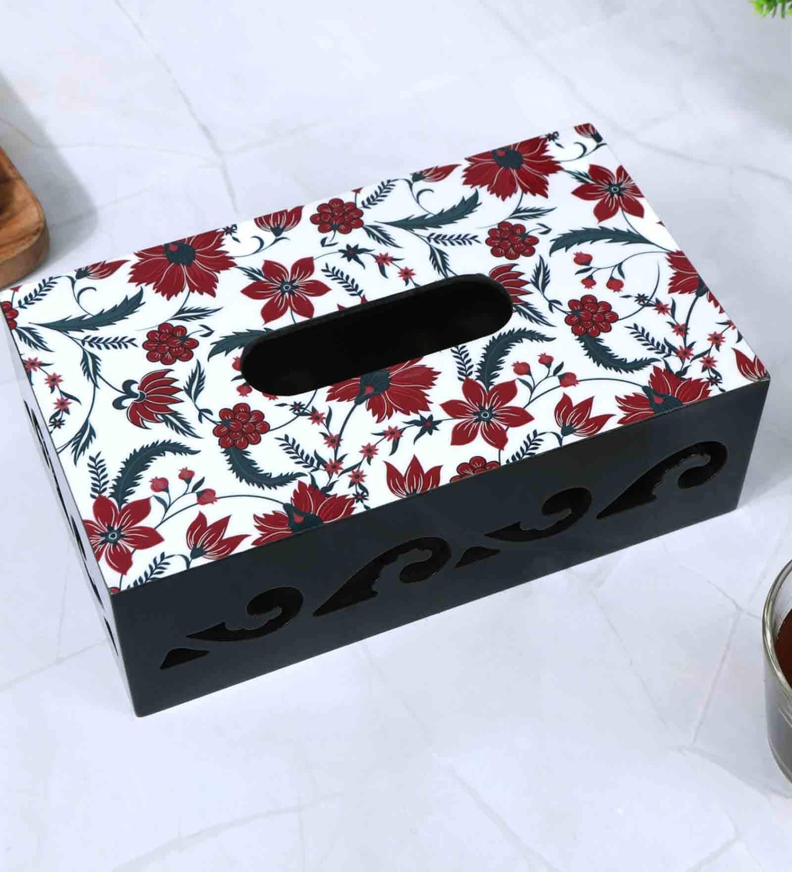 Cutwork  Red Wood Tissue Holder