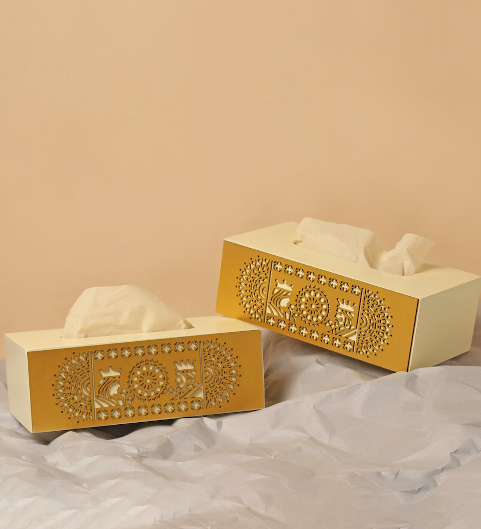White Premium MDF Cutwork Tissue box with Mandala Art