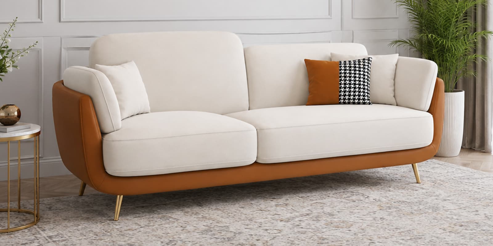 Curve Contemporary Silhouette 3 Seater sofa Set In White Colour