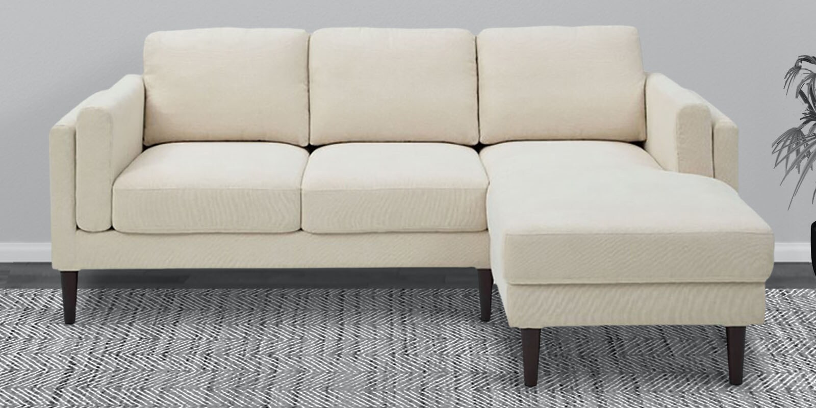 Creata Fabric LHS Sectional Sofa (2+Lounger) in Ivory Beige Colour