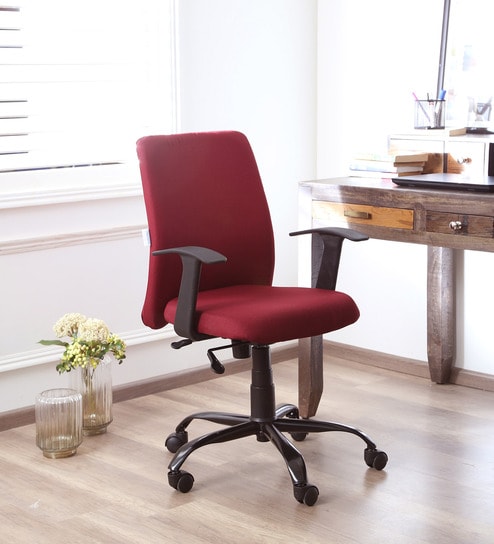 Buy Cube Ergonomic Chair In Maroon Colour By Vof Online Mid