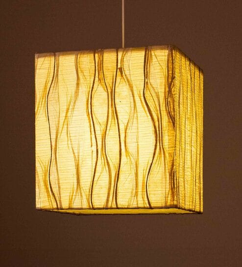 Cube Woven (Medium) Stainless Steel & Crushed Lokta Pendant Hanging Light