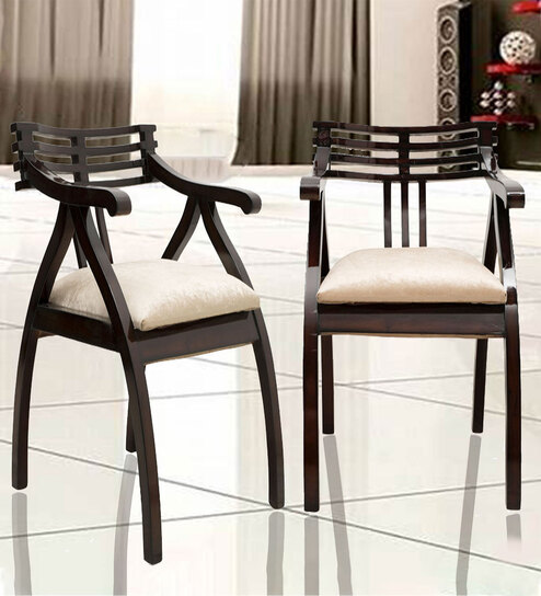 Cubico Solid Wood Arm Chair in Brown Finish (Set Of 2)